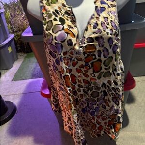 Seven Seas Sleeveless Multi Color Animal Print Blouse with Zip 1X